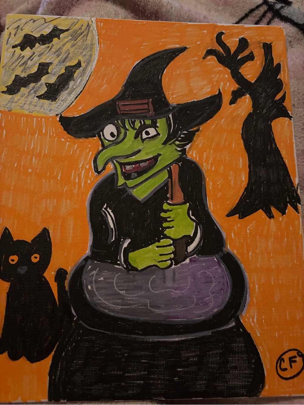 Halloween witches and cat brand new cavas panel 8 X 10